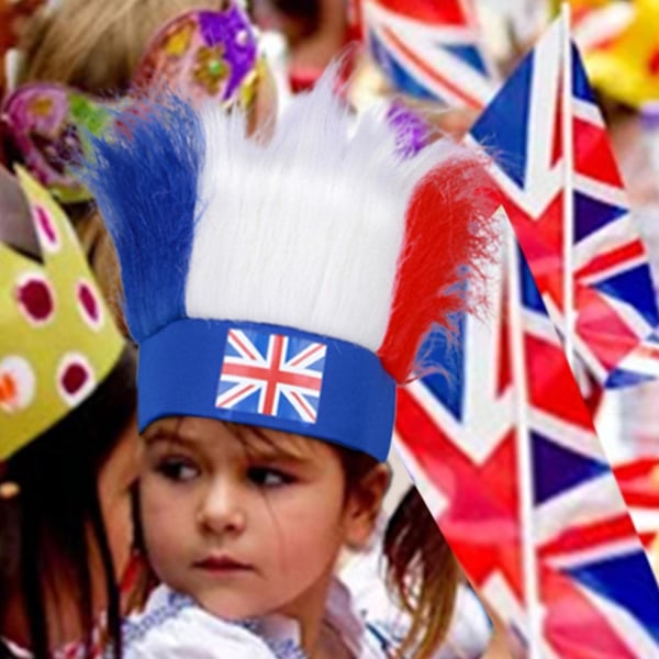 10st Union Jack Peruker Jubilee Party Hattar, Queens PlatinumJubilee 2022 Unisex Party Hattar Peruk Cover Gatufest Finklänning U