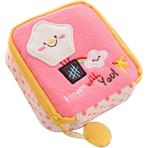Tecknad sanitetsservetter Väska Menskoppspåse Liten bomullsväska Multifunktionell handväska för kvinnor Flickor Rosa 2st