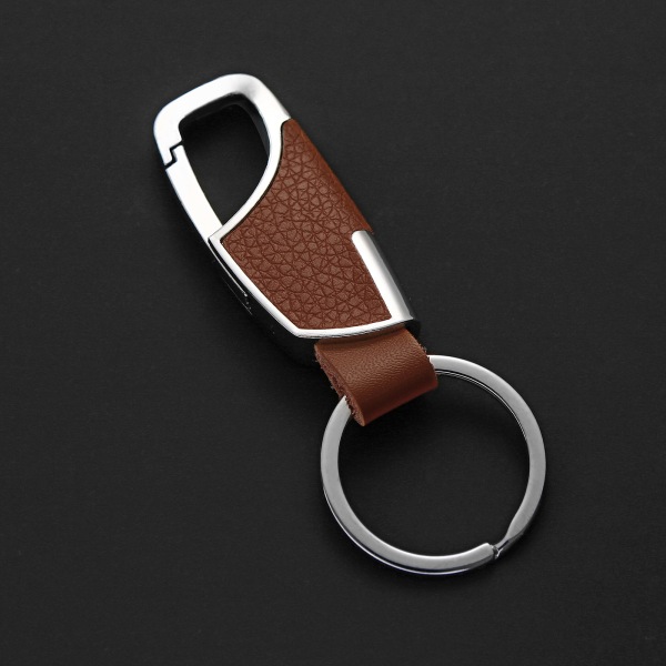 2 st nyckelring, 2 st metall bilnyckelring klämma Avtagbar läder nyckelring med nyckelring hållare för män kvinnor brown