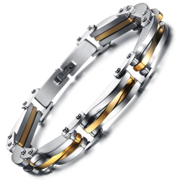 Armband Titanium stål armband för män med diamantformad struktur och sammankopplande guldkedja