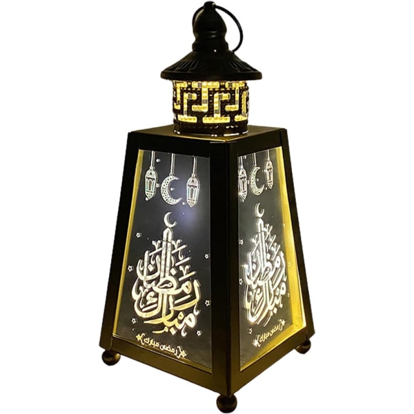 Dekorativ ramadanlykta med LED-ljus, gyllene retro järnvindlykta hängande nattljus Eid-lyktor för hem muslimska islamiska