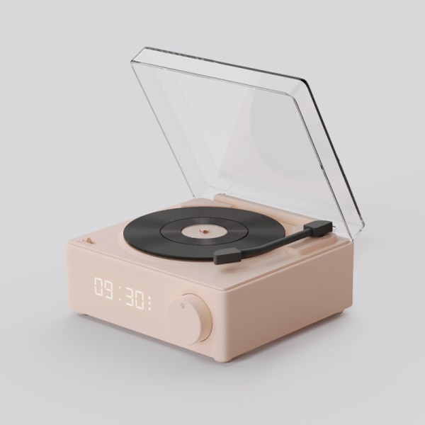 Bärbar Vintage Bluetooth högtalare med inbyggd väckarklocka och kraftfull bas pink