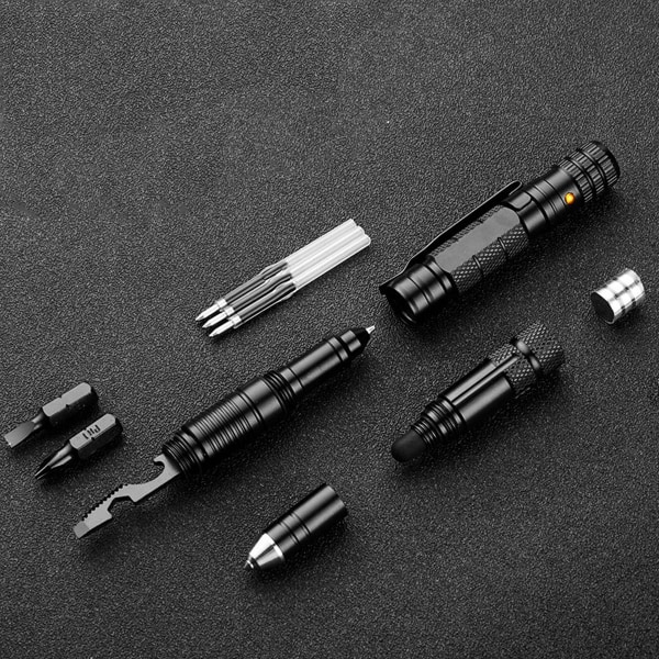 LED taktisk penna nytt försvar multifunktionell volframpenna vargsäker enhet utomhus försvar överlevnadsverktyg penna
