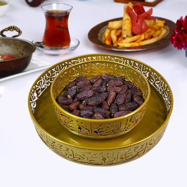 Ramadan Kareem järnbricka, 3st Ramadan Desserttallrik Hållare för nötsnacks, dessertbehållare för islamisk muslimsk Eid-skrivbord