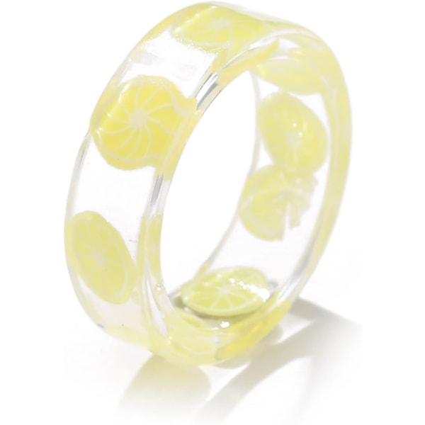 2st Transparent akryl frukt Finger Ring Harts Frukt Stapelbara Ringar För Kvinnor Teen Girl lemon