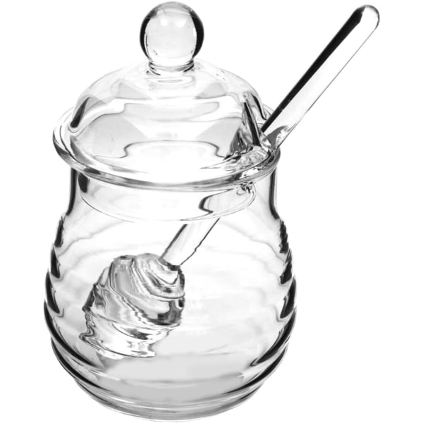 Honungskruka i glas med kruka Klar honungsbehållare Honungsburkar med lock och drizzer för hemköket 300 ml 1 st