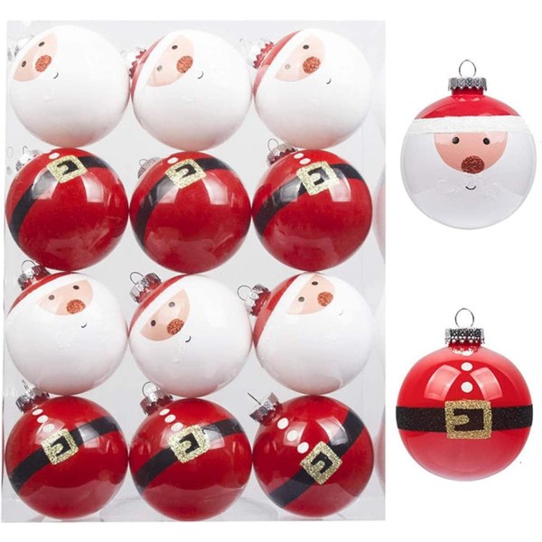 12st julkulor prydnader för julgran, söt tomte splitterfri hängande boll Vit Röd Julgransdekorationer för