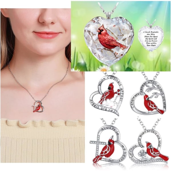 Röd Cardinal Bird Heart Halsband för kvinnor Mamma, Kärlek Choker hängsmycke, Dotter Friend Crystal Fine Chain Smycken, Alla hjärtans mors dag födelsedag