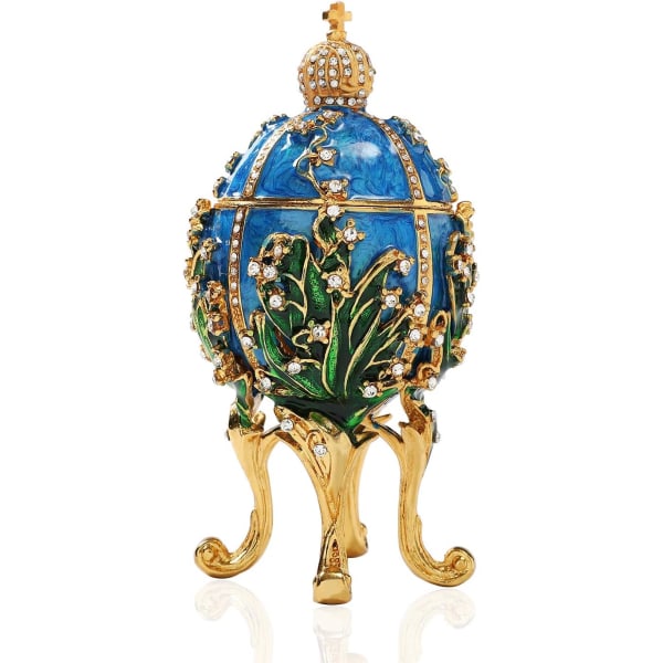 Handmålad emaljerad faberge-äggstil dekorativa gångjärnsförsedd smyckeskrin, unik present till heminredning Navy blue 6*6*12.2cm