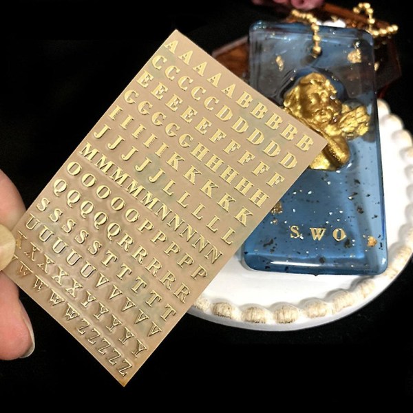 3 st Alfabetets bokstäver Siffror Chunky Glitter Epoxiharts dekorativa klistermärken Gold