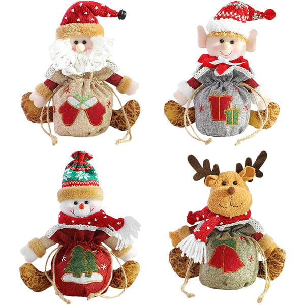 Juldockor Presentpåse Godispåse Juldekorpåsar Tecknade godispåsar Xmas Goody Pouch Kreativ Snowman Apple elk