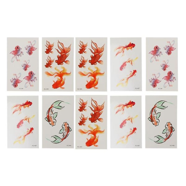 10 ark 3d Vivid Goldfish Tattoos Sticker Koi Pond Målning Harts Smycken Hantverk