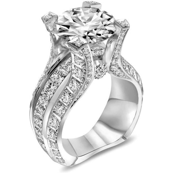 Lyxig fingerring Kristall fingerring förlovningsring för kvinnor tjejer (roseguld, storlek 6) white gold Size 8