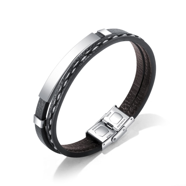 Läderarmband Snyggt armband i rostfritt stål och läder - Flerlagers vävd design silver