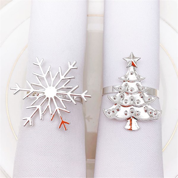6st julservettringar rostfri Utsökt legering Silverfärgad Snowflake Xmas Servett R H10Y Silver Christmas Tree