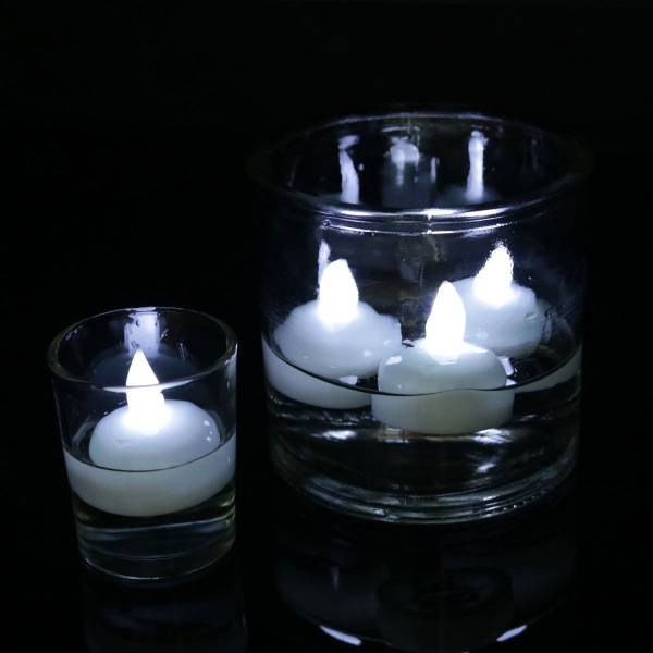 Vattentäta flamlösa flytande värmeljus, varmvitt batteri flimrande LED värmeljus påskljus - bröllop Cold white flash