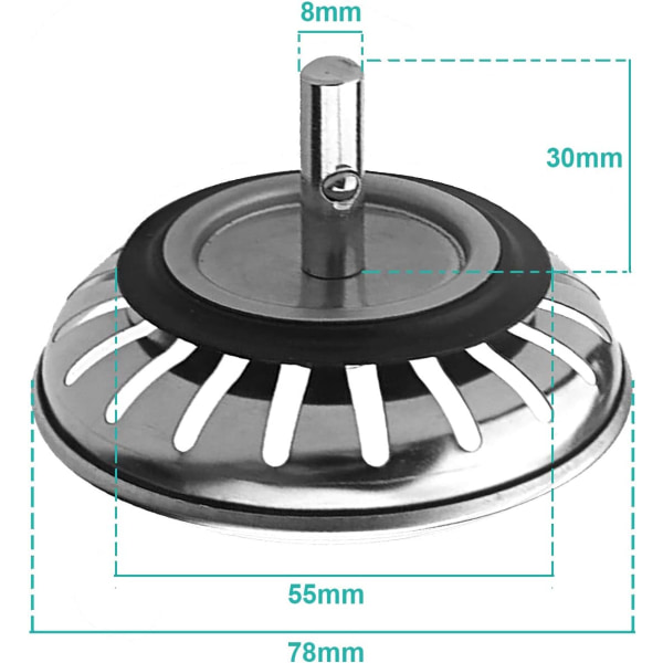 Silplugg för diskbänk i rostfritt stål förtjockning för K Silver-2 Pack 82mm