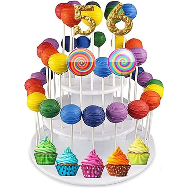 Lollipop Hållare 3 lager 42 hål Lollipop Displayställ Dessert Vit Plast Cake Pop Display Stand Dekorativ efterrätt