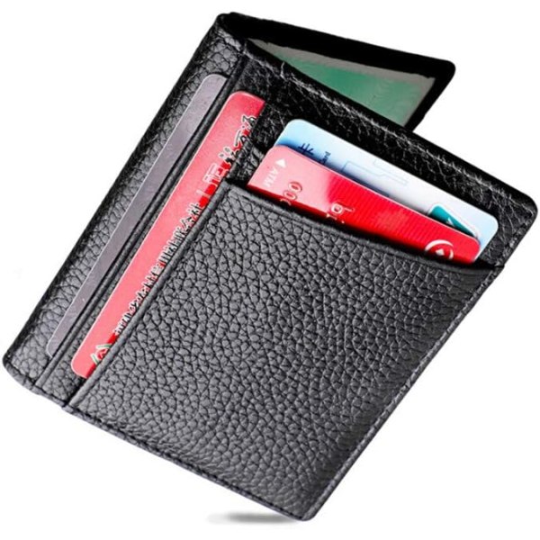 Enkel plånbok för unisex, ultratunn läderplånbok Kort plånbok Myntväska Korthållare Mynt-ID-hållare för kvinnor Herr Gif Black