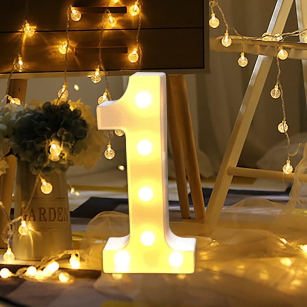 LED Marquee Letter Lights Sign 26 Alphabet & 0-9 Number Light, Light Up Neon Letter Lights Sign, Batteridriven natt nummer 1