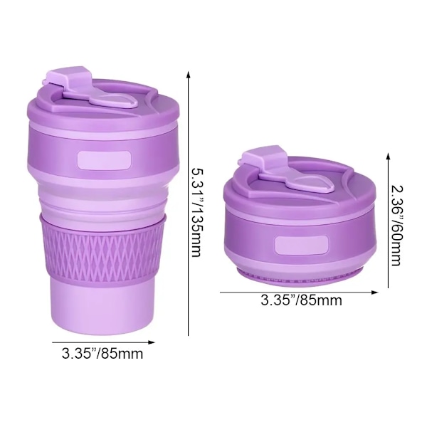 350ML Kaffeemuggar Resor Hopvikbar Silikonkopp Fällbara Koppar Purple-White