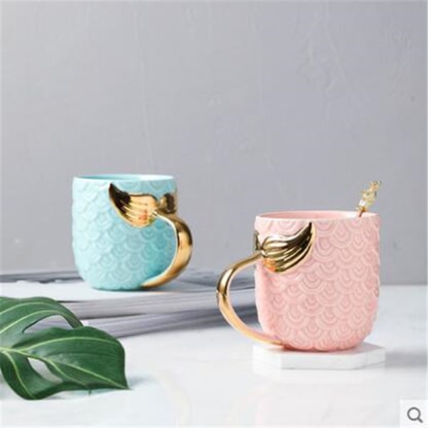 Sjöjungfru kaffemugg, keramisk kopp med svanshandtag - present till alla hjärtans mors dag jul födelsedag bröllop pink