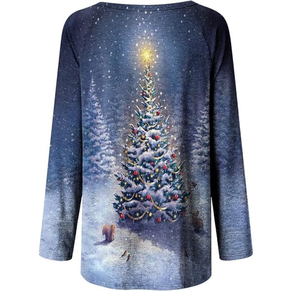 Jultröjor för kvinnor Långärmade skjortor Casual Pullover Lös print Sweatshirt Tunika Toppar för XXL