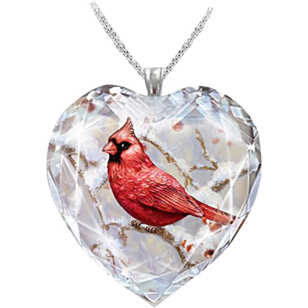 Röd Cardinal Bird Heart Halsband för kvinnor Mamma, Kärlek Choker hängsmycke, Dotter Friend Crystal Fine Chain Smycken, Alla hjärtans mors dag födelsedag