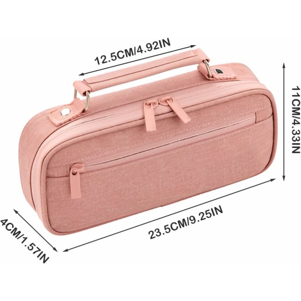 Pennfodral med stor kapacitet Handhållen student blixtlås Case med flera fack Bärbar kosmetisk väska Organizer pink