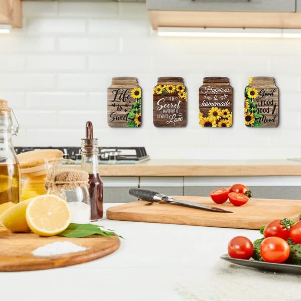 4st Mason Jar Väggdekor Trä Mason Jar Plack Rustik solrosväggskylt Inspirerande hem Väggdekoration för kök