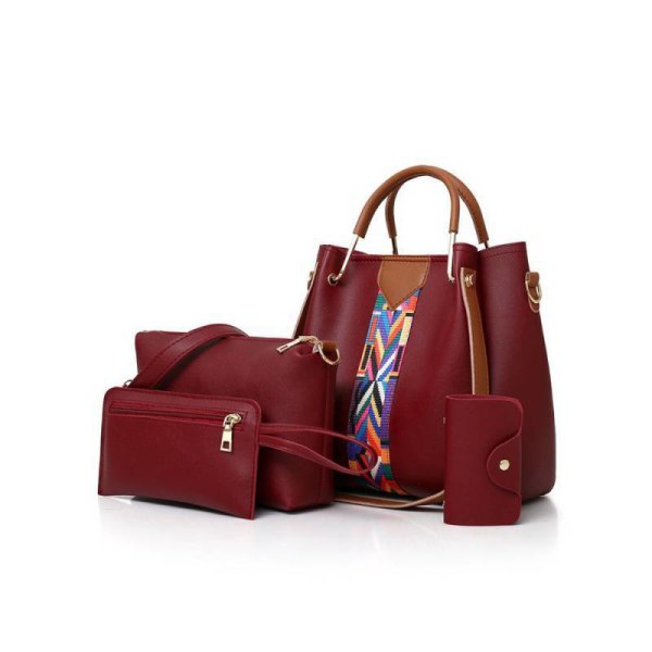 4 st handväska för kvinnor Burgundy