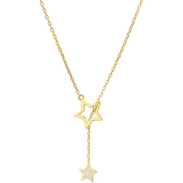 3st Enkelt Pentagram hänge Halsband Kristallstjärna Tofs Nyckelbenskedja För Kvinnor Flickor (Guld) Gold