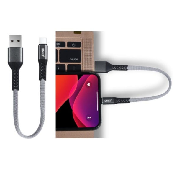 UNIQ Laddkabel USB till USB C Fast Charge 20cm Ljusgrå