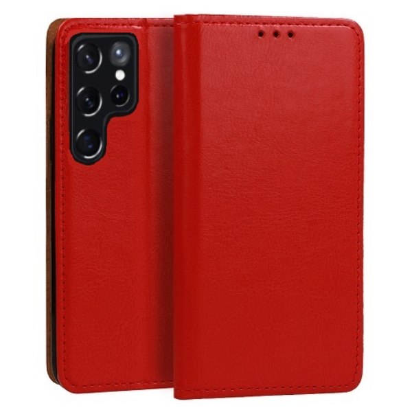 Plånboksfodral Samsung Galaxy S22 ULTRA Italienskt Läder Röd