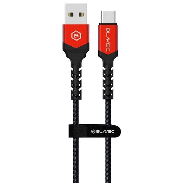 Blavec Kabel Raptor flätad - USB till USB C - 3 meter Svart-Röd