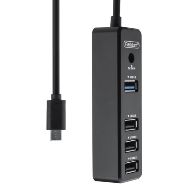 Earldom Portabel USB Hub 4-vägs Svart