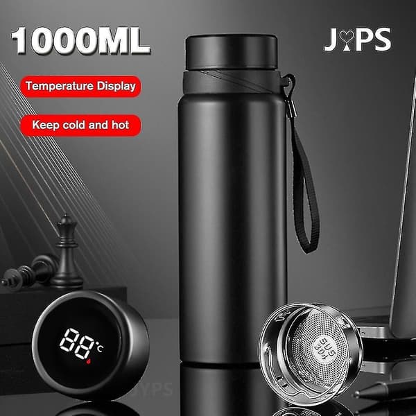 1000 ml smart termosflaska Håll kall och varm flaska Temperaturdisplay Intelligent termos för vatten te kaffe vakuumflaskor 500ml blå