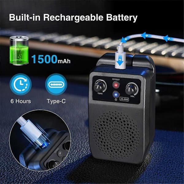 Mini elgitarrförstärkare 5W bärbar gitarrförstärkare Bluetooth med 4 effekter uppladdningsbar kompatibel med övning Black