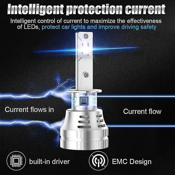 H1 LED frontlyspærer, 30000 lumen, 6000K, IP67 vanntett, 2-pakning for biler Silver