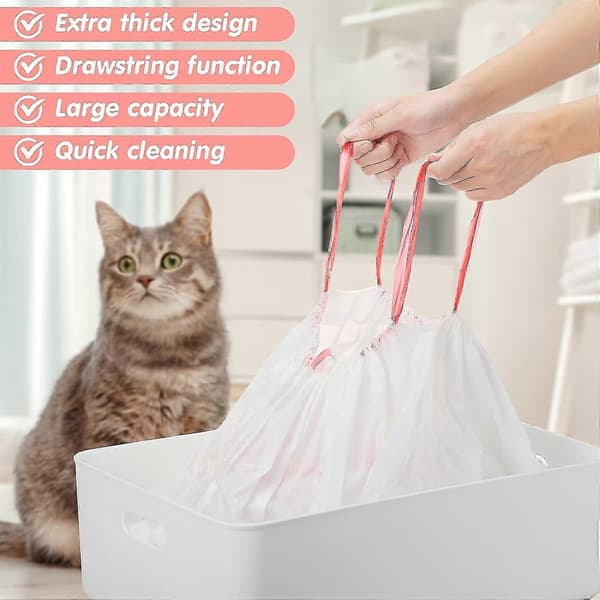 Jumbo kattlådefoder, kattillbehör med dragsko, extra stora engångspåsar för kattsand
