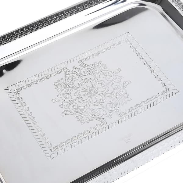 Nordisk serveringsbrett i rustfritt stål med håndtak Elegant rektangulær kaffebar matholder dessertutstillingsfat dekor Silver S