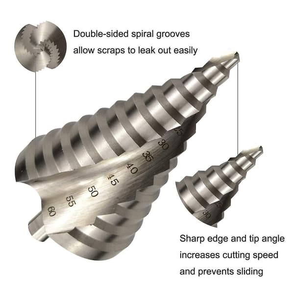 6-60 mm HSS trinnbor, spiralformet konisk spor senkbor, 12 trinn