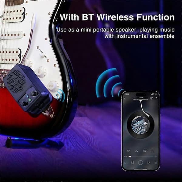 Mini elgitarrförstärkare 5W bärbar gitarrförstärkare Bluetooth med 4 effekter uppladdningsbar kompatibel med övning Black