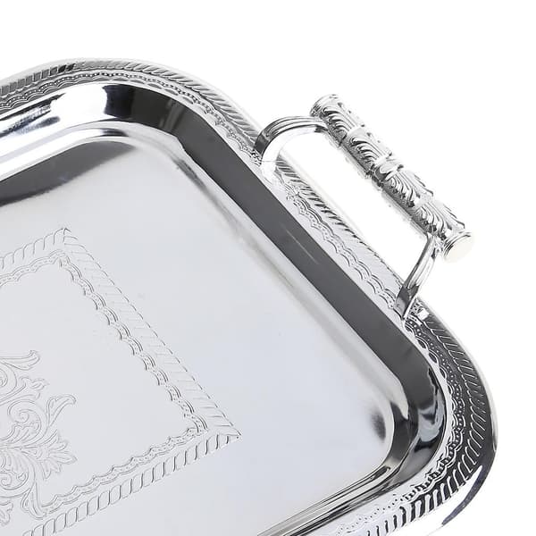 Nordisk serveringsbrett i rustfritt stål med håndtak Elegant rektangulær kaffebar matholder dessertutstillingsfat dekor Silver S