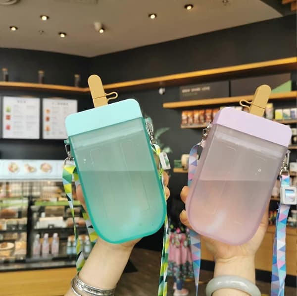 300ML Popsicle-formad plastdricksflaska för barn med sugrör (blå) pink