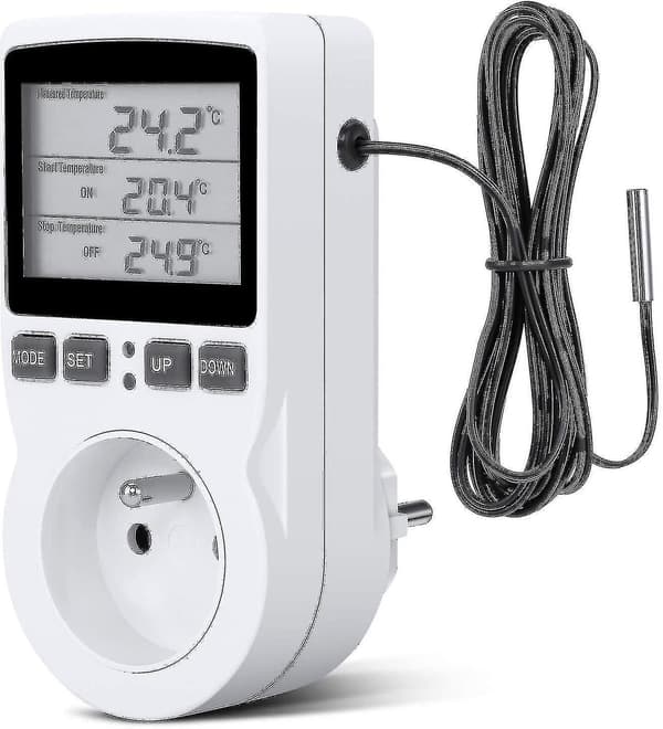 Digital temperaturregulator med LCD-display til drivhus- og landbrugstemperaturstyring, 230V EU-stik