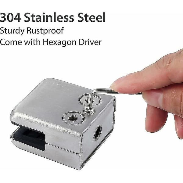 16 pak 304 rustfrit stål glasklemmer kompatible med trappebalustrade, justerbar flad glasklemme