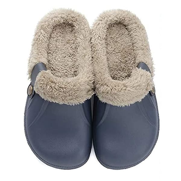 Vattentäta tofflor med pälsfoder, träskor, trädgårdsskor, varma innetofflor Blue and gray 40-41