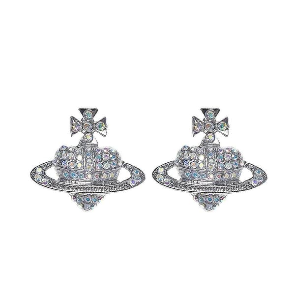 Krystal Saturn Hjerte Kugle Dråbe Dingle Ørestikker Rhinestone Sølv Guld Silver