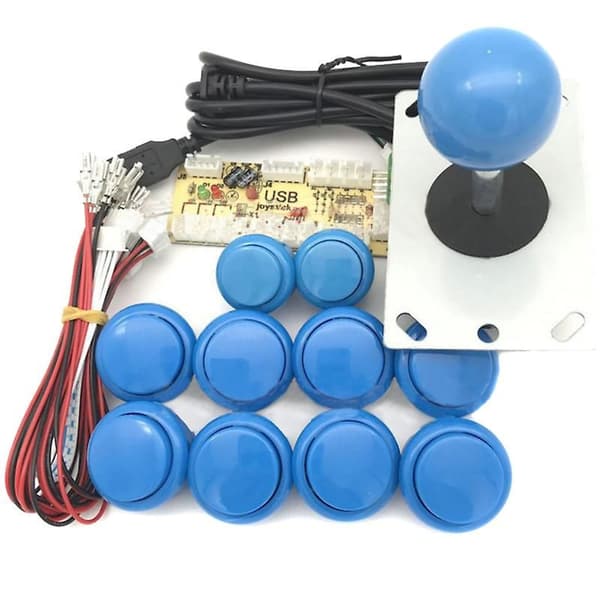 Arkadknappar Spel USB-kodare PC Joystick Controller DIY-kit för Mame Jamma-spel Blå